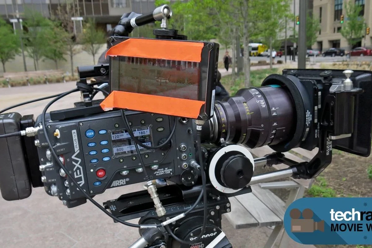 Mirrorless and cinema cameras arranged for filmmaking with lenses, monitor, and tripod on a studio table