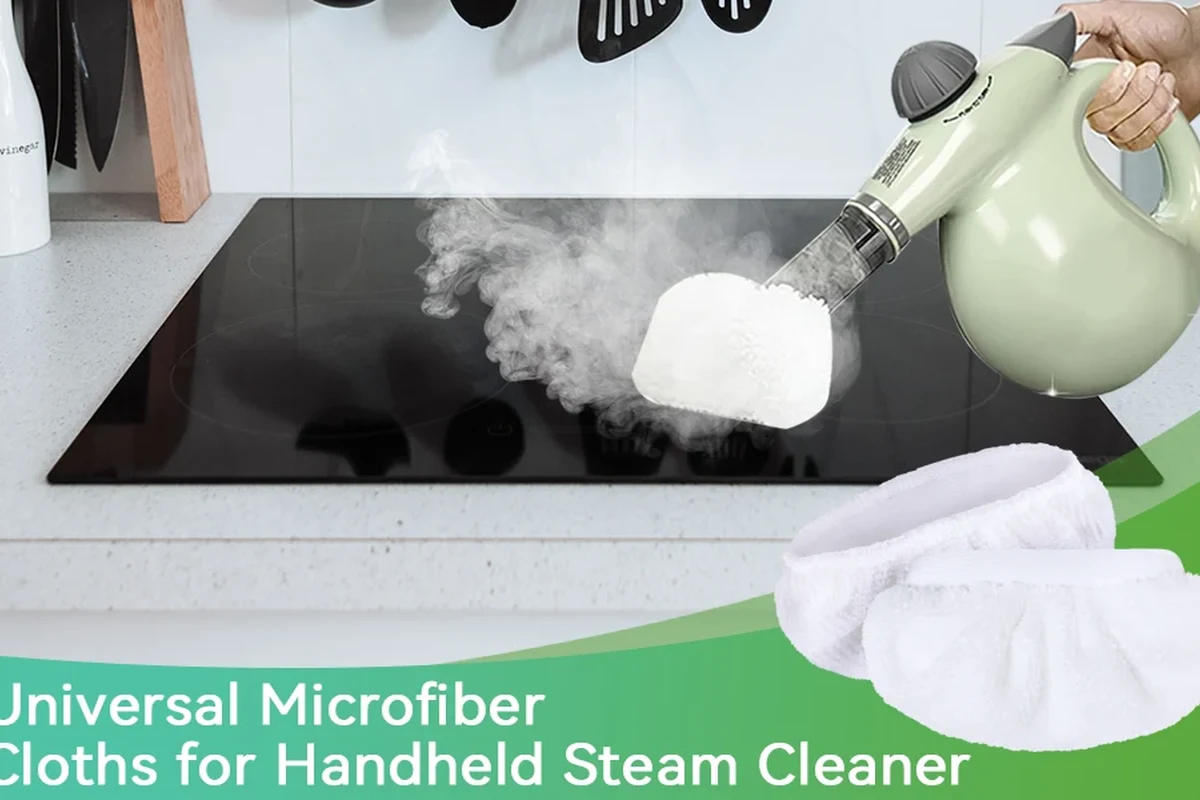 Microfibre steam cleaner cloth pad on a mop head for sealed hard floors