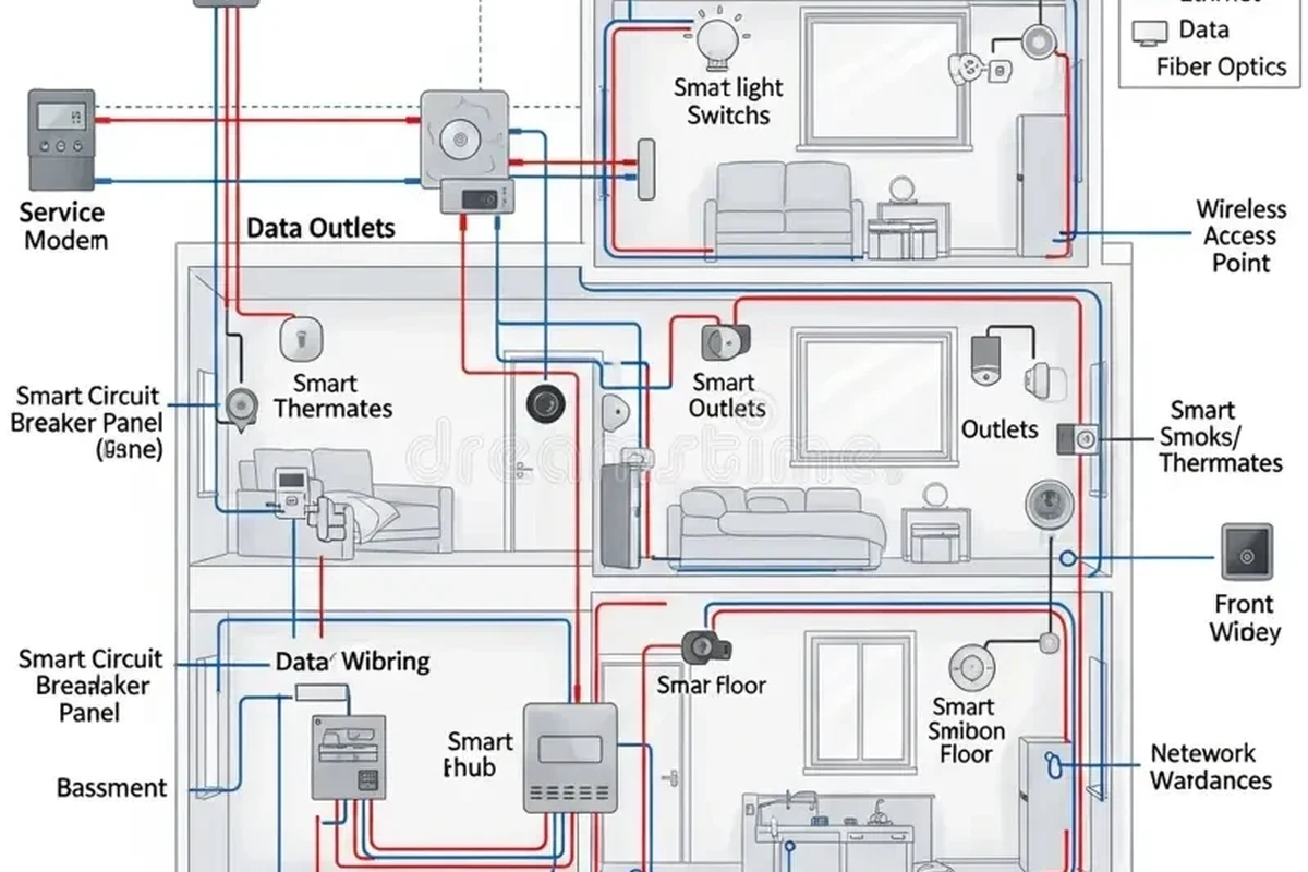 Electrician installing a smart thermostat and wall switch in a modern home interior