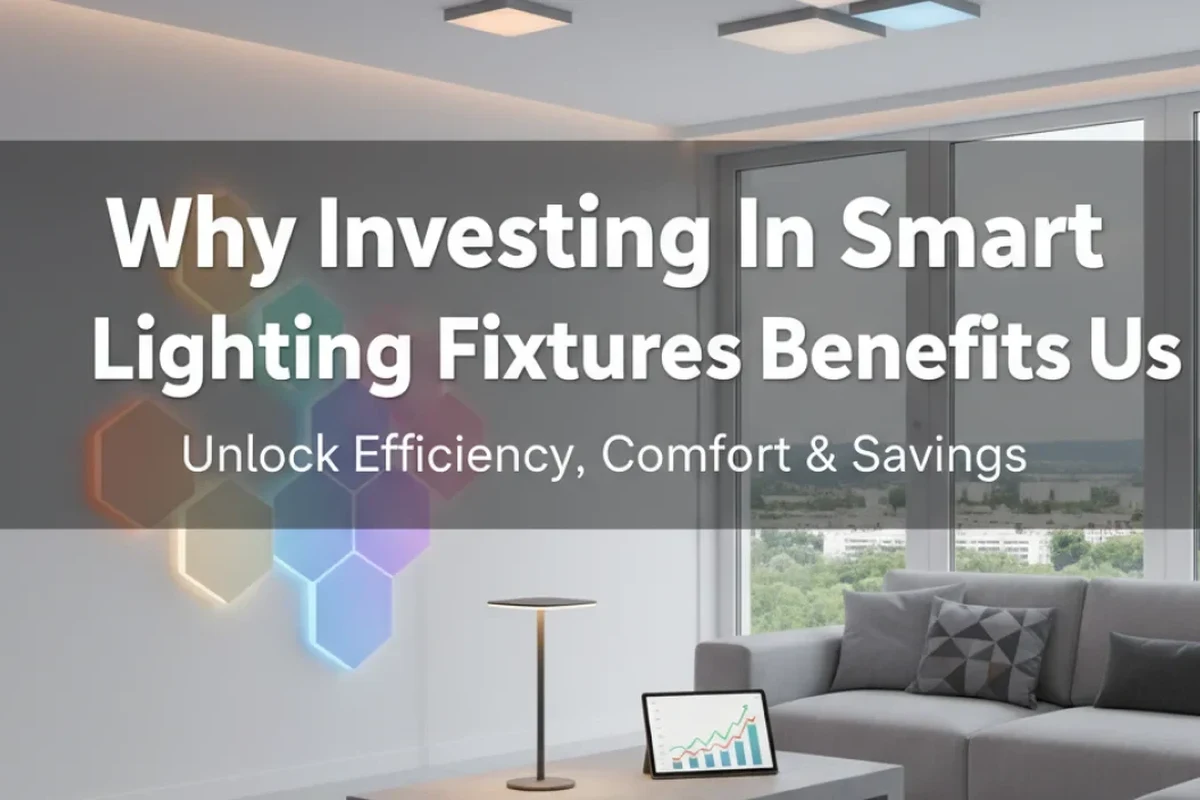 Modern smart ceiling light fixture in a living room with app-controlled ambient lighting
