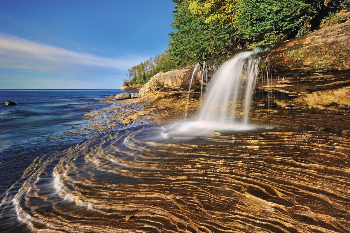 Mirrorless camera set up for scenic Munising shoreline and waterfall photography