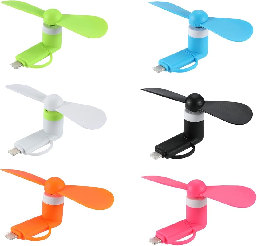 2-in-1 Colorful Mini Cell Phone Fan 6-pack for iPhone, Android, and tablets