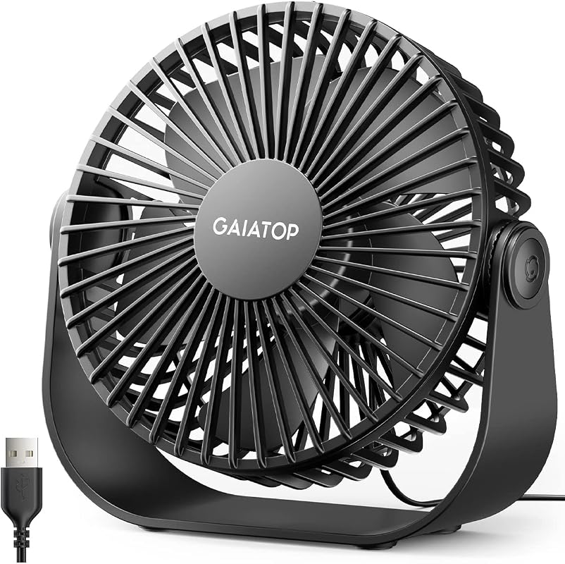 Gaiatop USB Desk Fan, 3 Speeds, 90° Adjustable, Quiet Portable Cooling for Home Office Travel