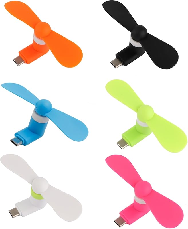 PCTC Type C Mini Phone Fan 6-pack for Samsung Galaxy and iPhone devices