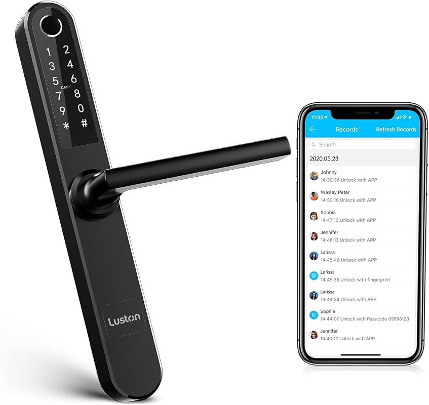 Luston slim smart lock with handle, waterproof stainless steel mortise, WiFi Bluetooth fingerprint keypad