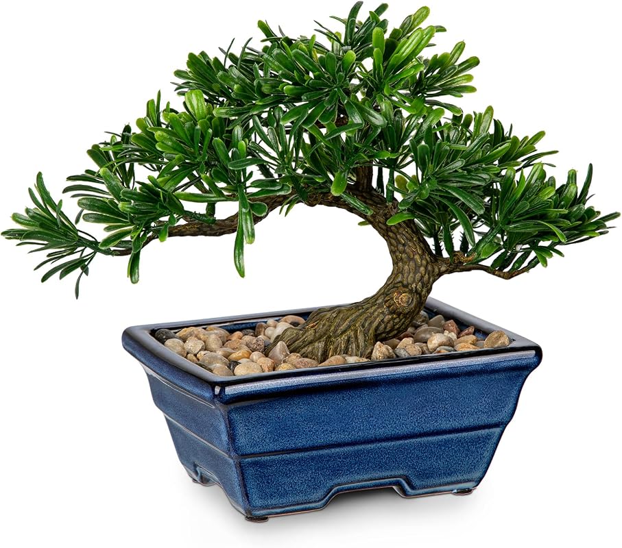 Artificial Bonsai Tree in blue ceramic pots