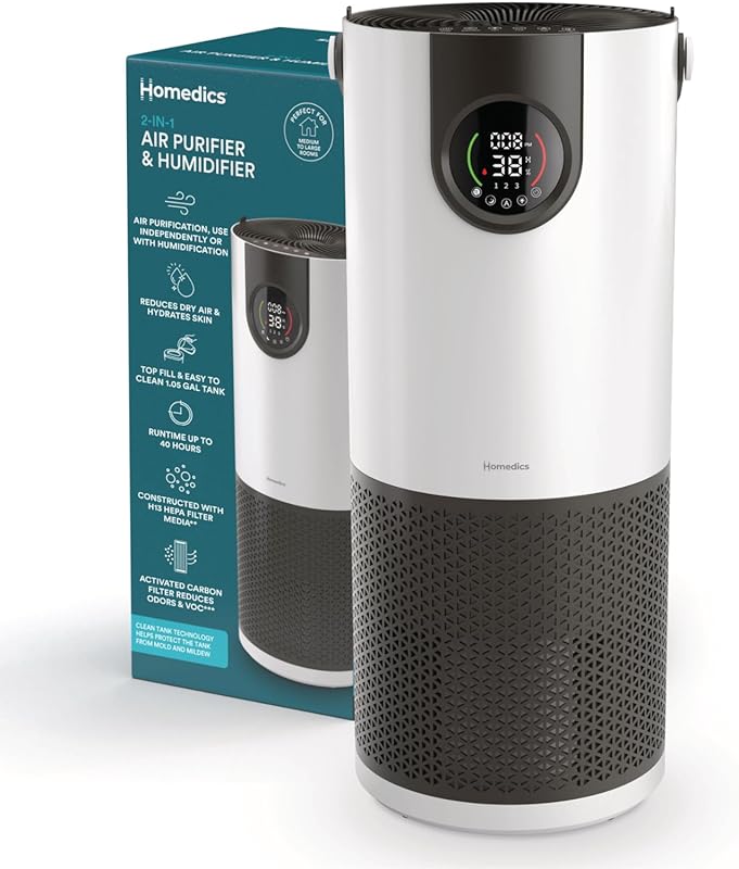Homedics 2-in-1 Air Purifier and Evaporative Humidifier with HEPA