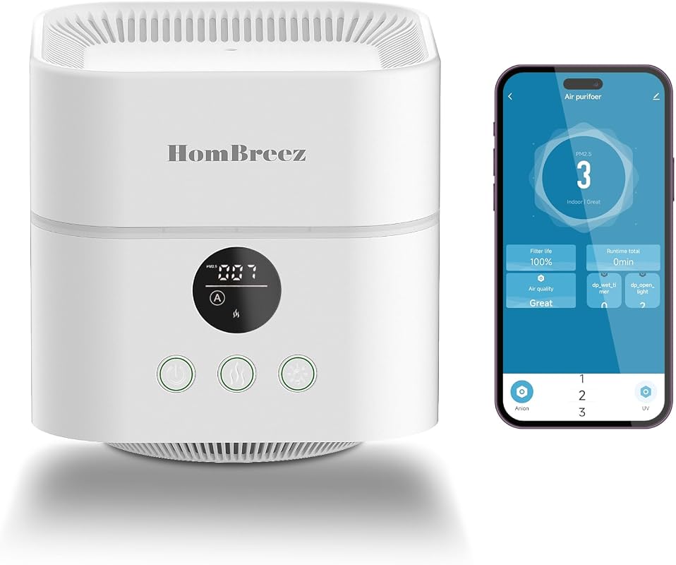 Air Purifier and Humidifier Combo for Bedroom, H13 True HEPA, 400ML Top Fill, Quiet Cool Mist, APP Control