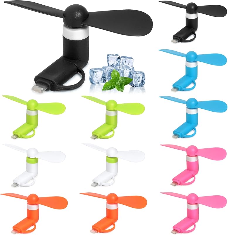12-pack 2-in-1 Mini Cell Phone Fans for Type-C and Lightning devices