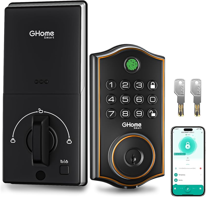 GHome Smart Fingerprint Deadbolt with App Control, Keypad, Auto Lock, Keyless Entry