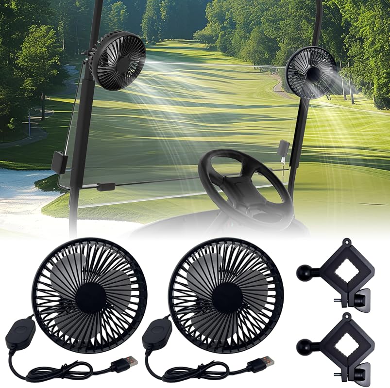 2-Pack USB-Powered Golf Cart Clip Fan, 3-Speed, 360° Adjustable, Low Noise
