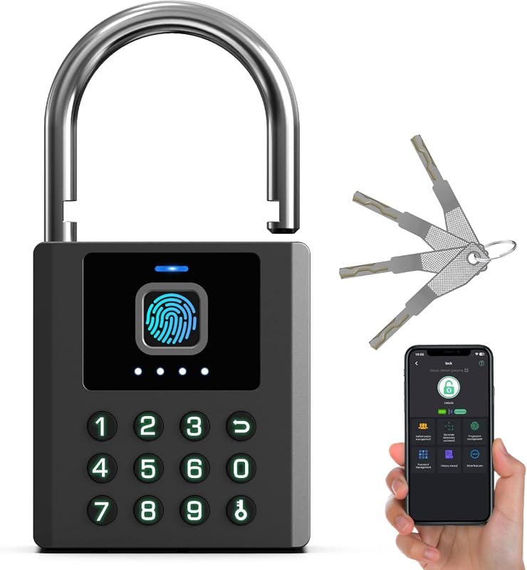 Anweller Heavy Duty Fingerprint Padlock with Key, Bluetooth Keyless Digital Combination Lock