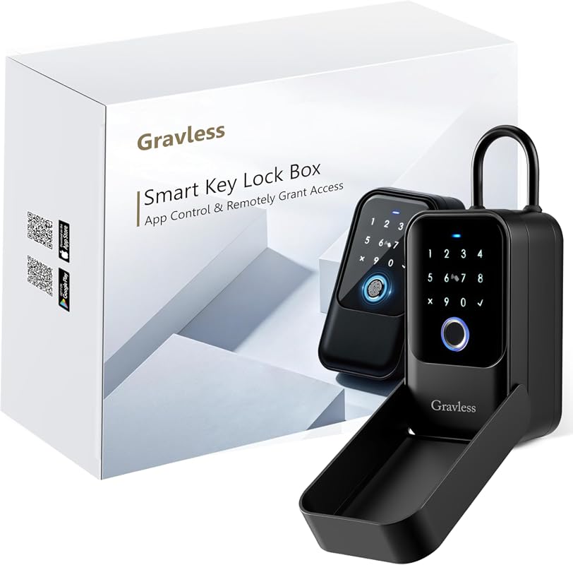 Smart key lock box with fingerprint, five unlock methods, and IP65 waterproof outdoor key safe