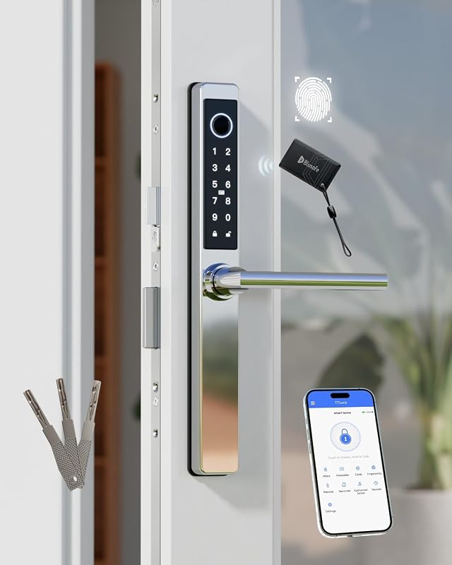 Electronic smart fingerprint door lock with keypad, app control, IC card and mechanical key