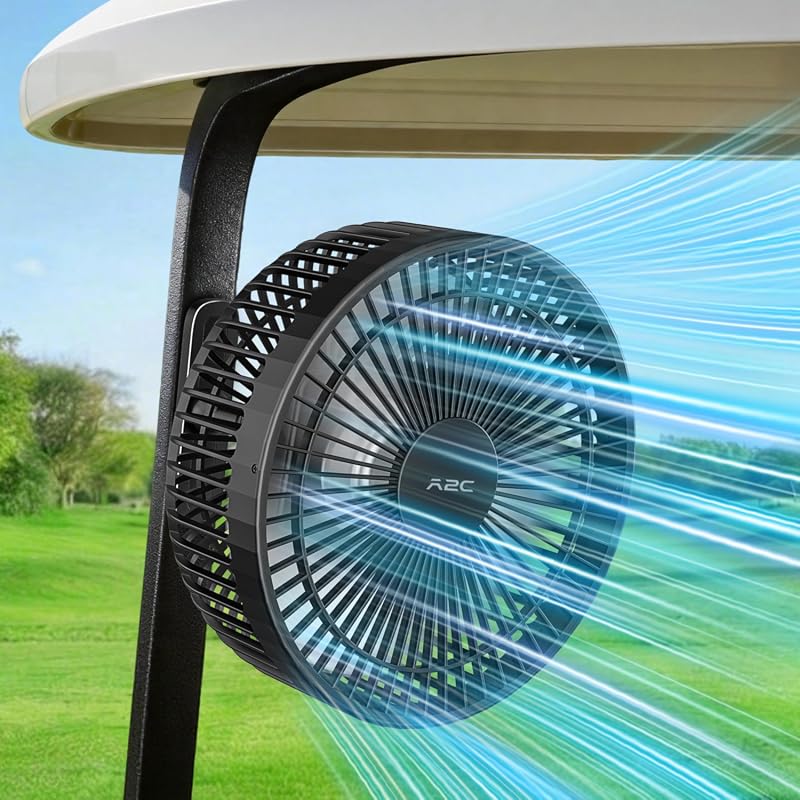 A2C 7.5-Inch Magnetic Rechargeable Golf Cart Fan, 10000mAh Battery, 4 Speeds