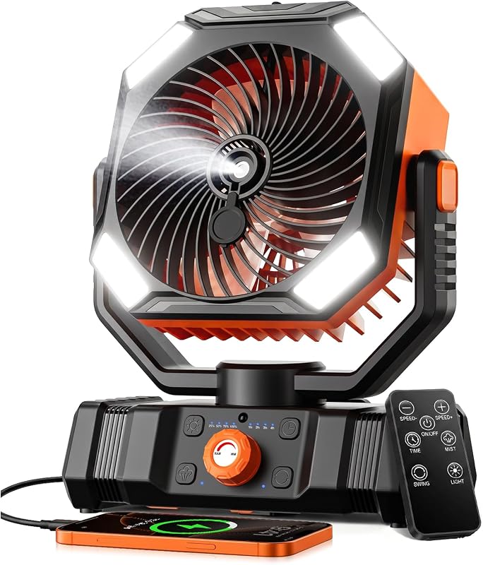 Portable Misting Fan with 20000mAh Battery and LED Lantern