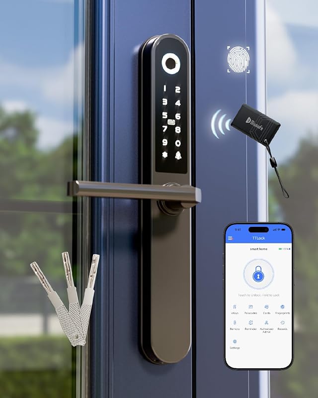 Smart fingerprint door lock with keypad, app control, auto lock and anti-peep password