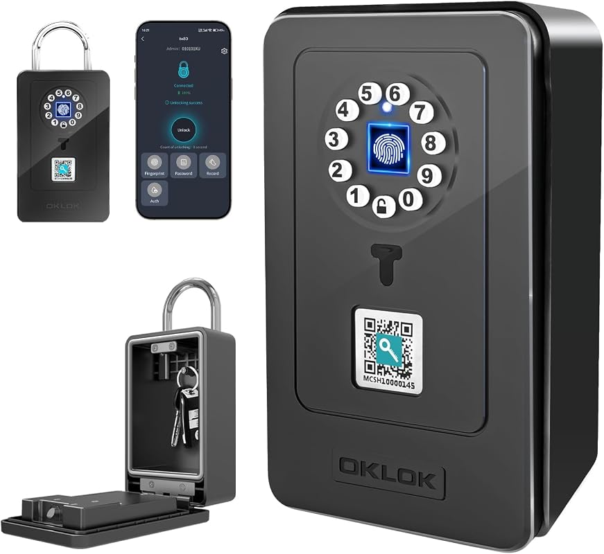 SFW Smart Key Lock Box, Fingerprint Bluetooth App Passcode Security Lockbox for Wall or Door