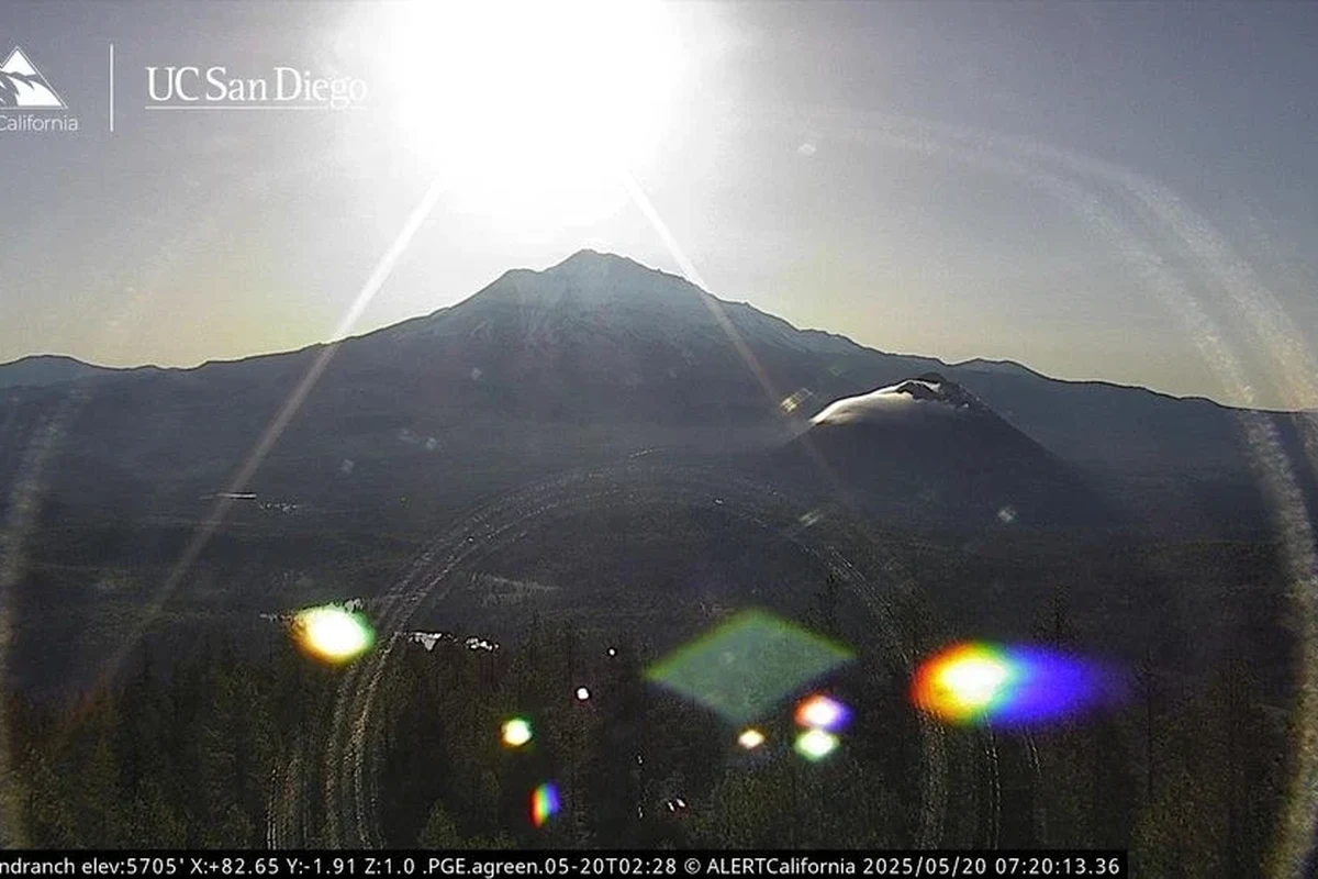 Live road camera view of Siskiyou Summit showing mountain pass traffic and winter conditions