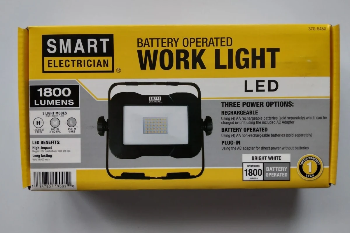 Smart electrician LED work light on a jobsite with adjustable mounting and bright task lighting