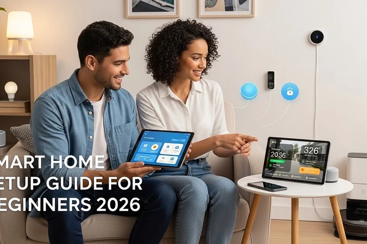 Hikvision security camera mounted indoors near a router and smartphone for setup