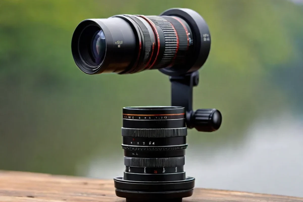 Telescopic camera on a tripod capturing a distant subject with long zoom
