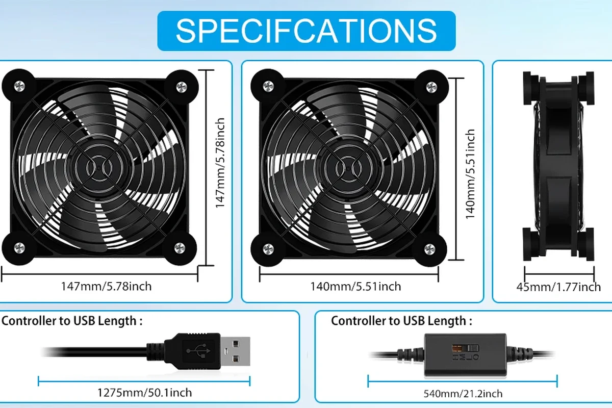 USB cooling fan 140mm on a desk cooling compact electronics and home office gear