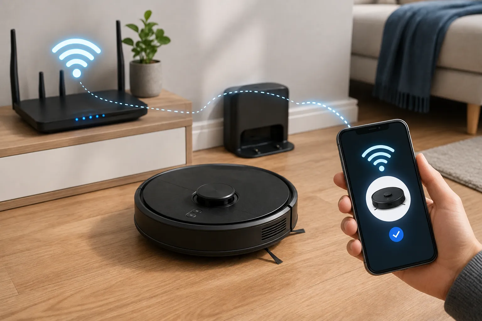 Smart robot vacuum WiFi connection setup