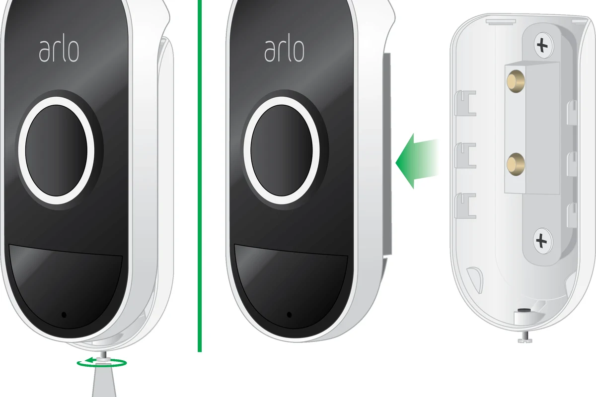 Arlo video doorbell mounted near a home entry with a smart hub nearby