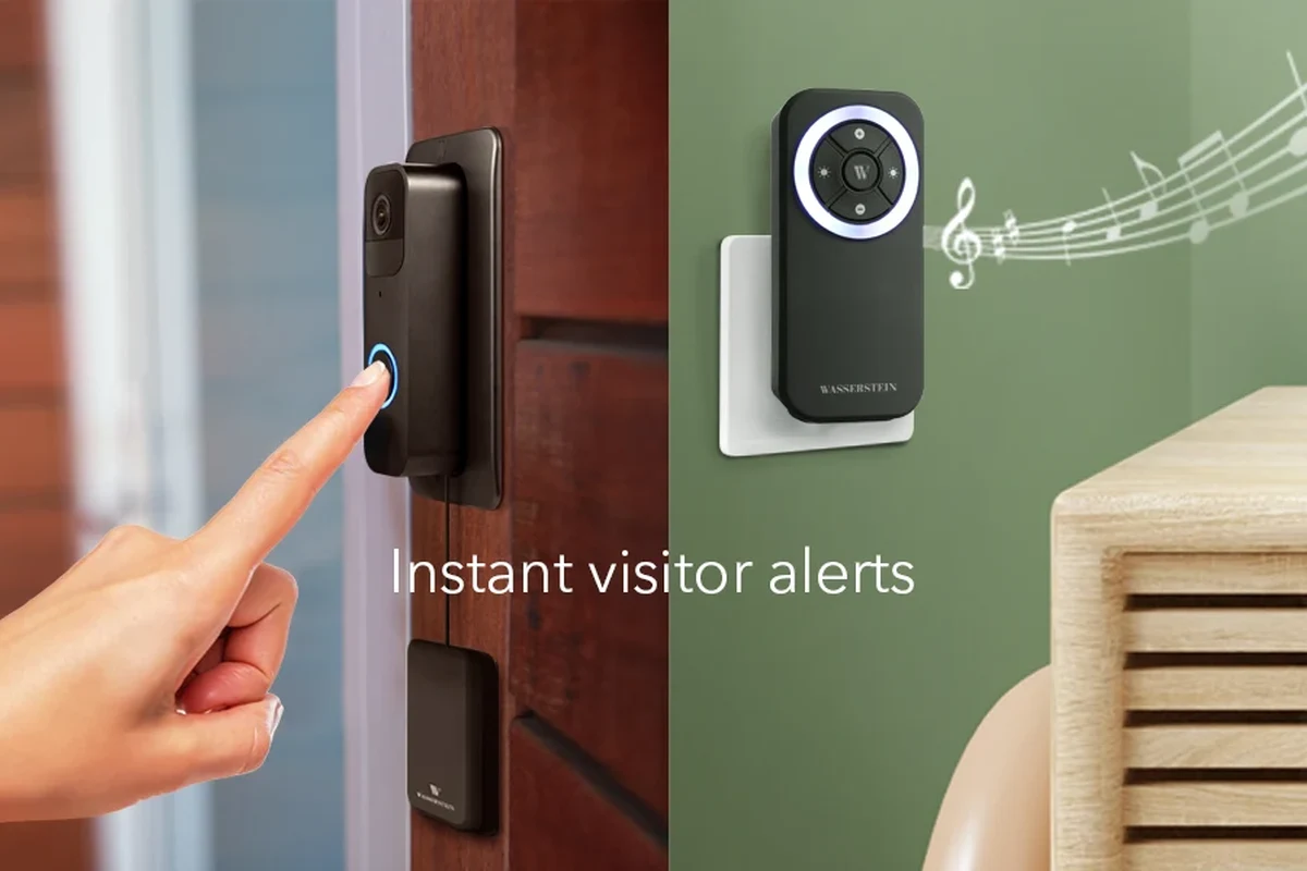 Blink video doorbell mounted at a front door with a smart home alert setup