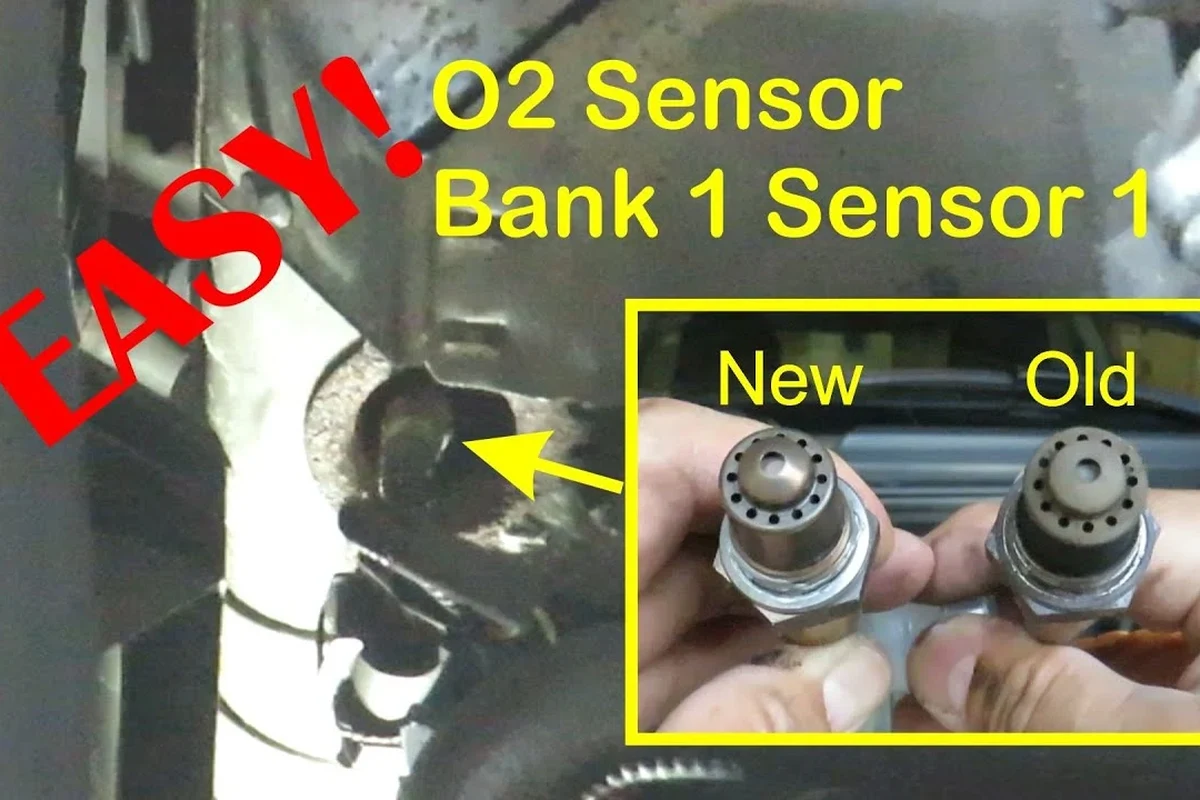 Mechanic-style view of an oxygen sensor mounted in a vehicle exhaust system