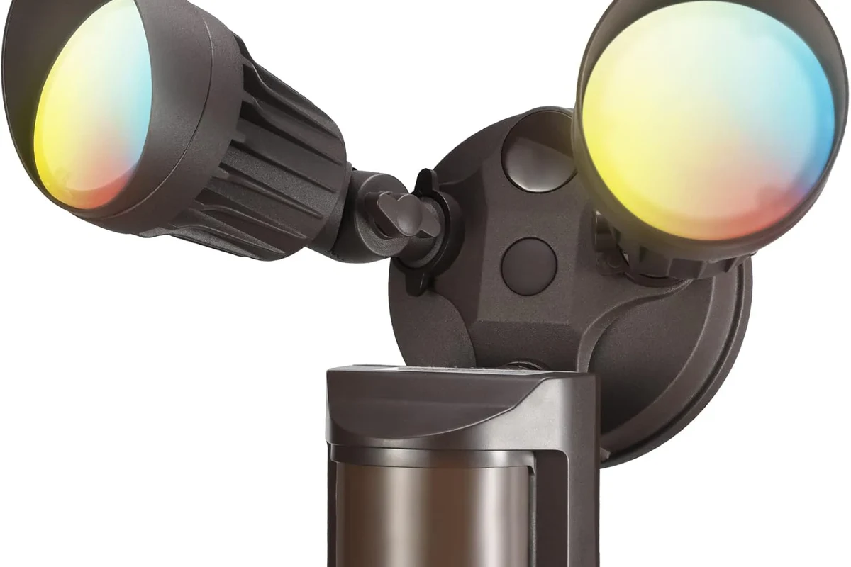 Motion sensor light illuminating a home entryway at night