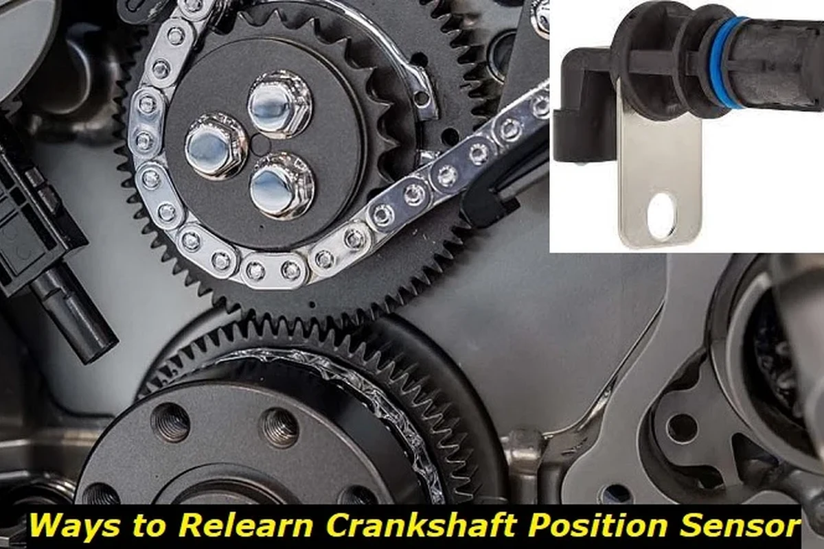 Mechanic-style view of an engine crankshaft position sensor near the engine block