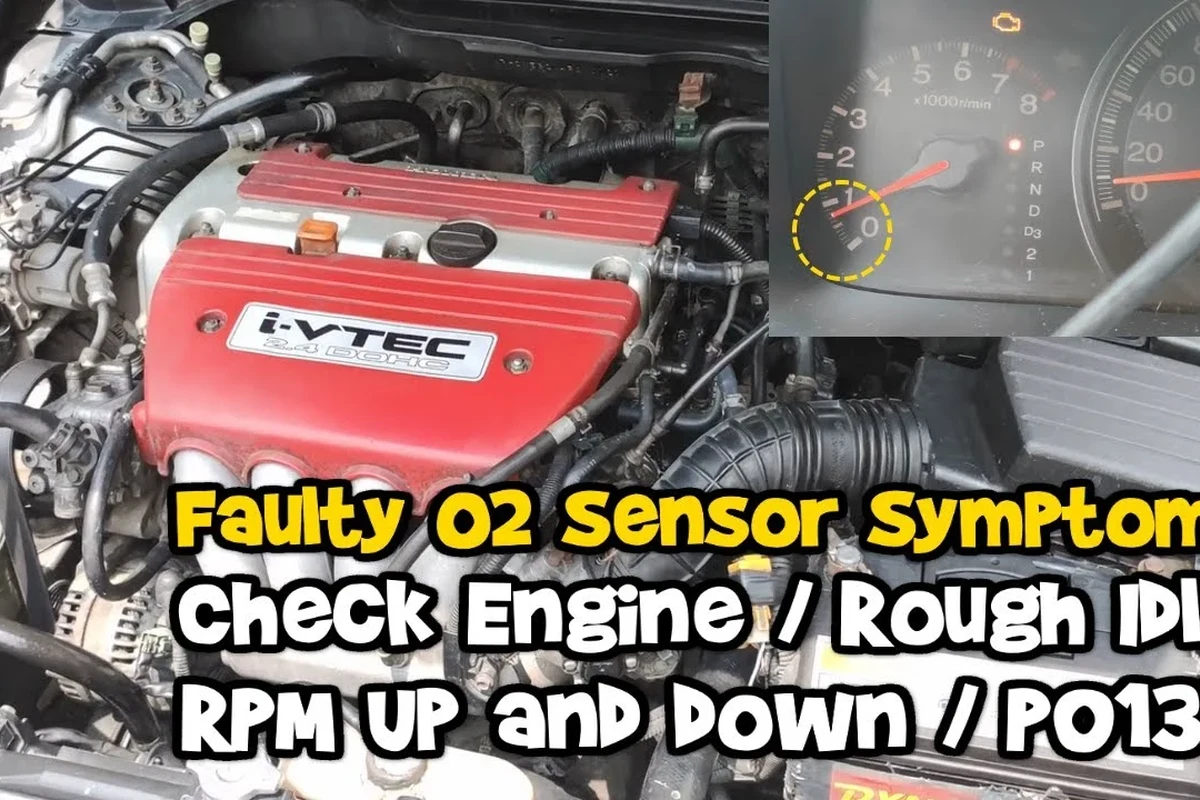 Mechanic-style view of an oxygen sensor and engine intake components related to rough idle diagnosis