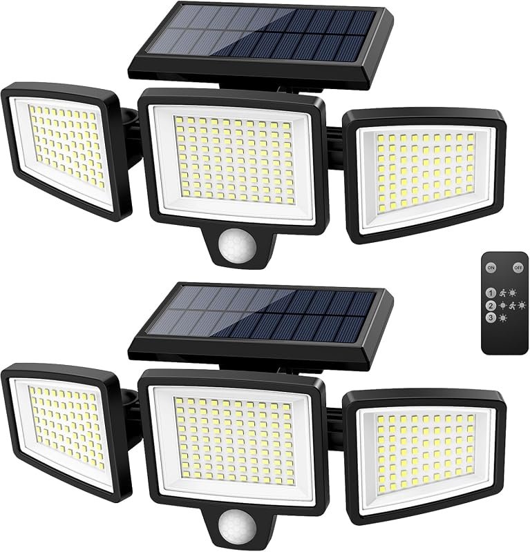 Tuffenough 2500LM Solar Security Lights, 3-Head Motion Sensor Flood Lights, 2 Pack