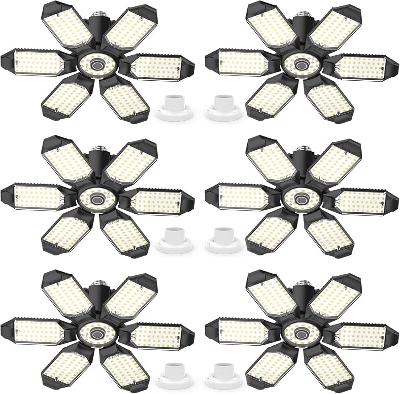 6 Pack 200W Super Bright Deformable LED Garage Light Bulbs