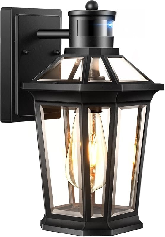 VIANIS Motion Sensor Outdoor Wall Light, Clear Glass Dusk to Dawn Sconce, Adjustable Brightness