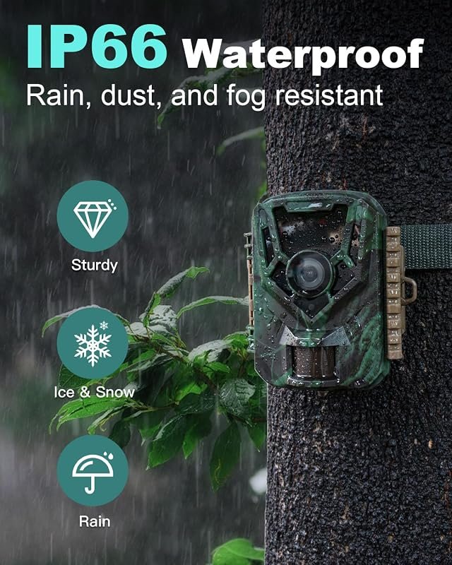 KJK trail camera with 2.7K video and low glow infrared night vision