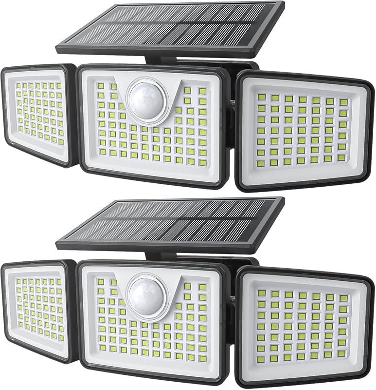 daphino 2500LM Solar Motion Sensor Lights, 3-Head Outdoor Security 2 Pack