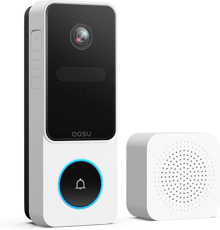 aosu Wireless Video Doorbell Camera, 2K QHD, 170° Wide Angle, 2.4GHz WiFi