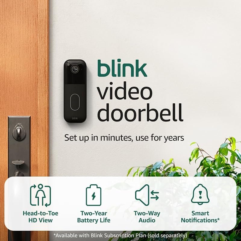 Blink Video Doorbell, Head-to-Toe HD View, Two-Year Battery, Easy Setup, Black