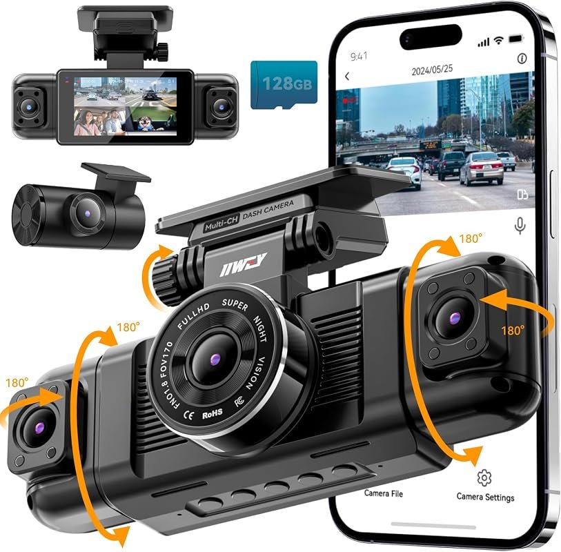 IIWEY N5 4 Channel 360° Dash Cam, 2K Front, 1080P Rear and Inside