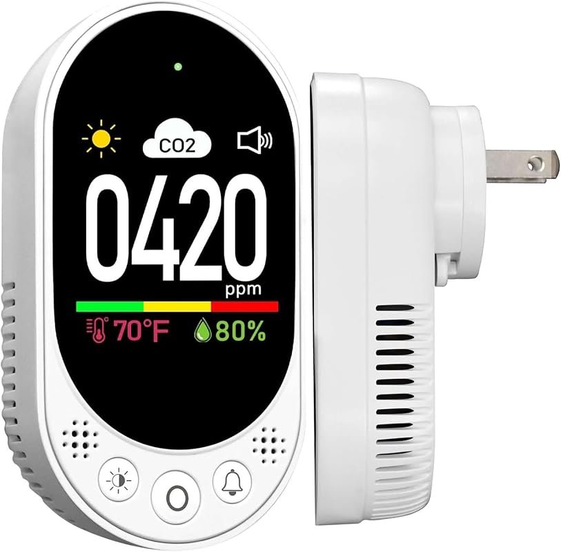 Plug-In 3-in-1 CO2 Air Quality Monitor with Temperature and Humidity Alerts
