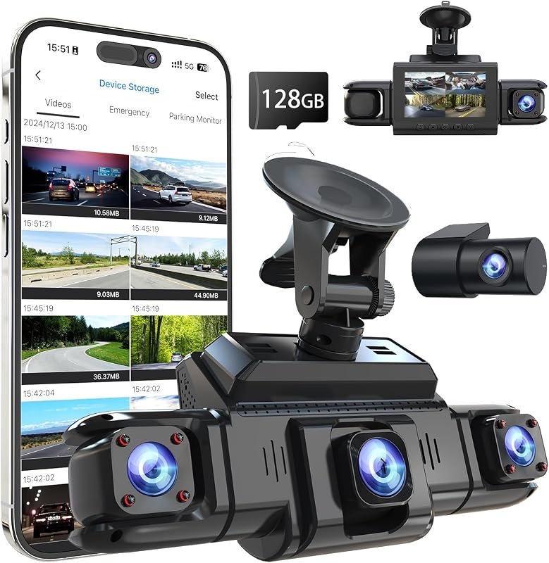 360 View 4 Channel Dash Cam with GPS, 5G WiFi, Night Vision, 24H Parking Mode