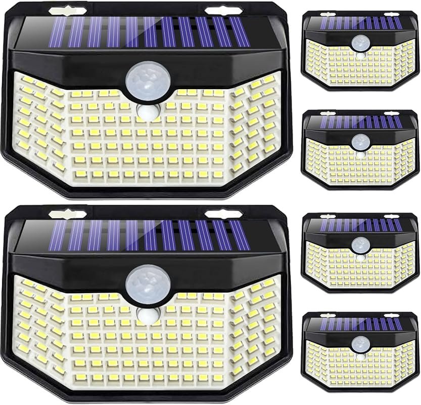 HMCITY 120 LED Solar Motion Sensor Lights, 3 Modes Outdoor Wall Lights, 6 Pack