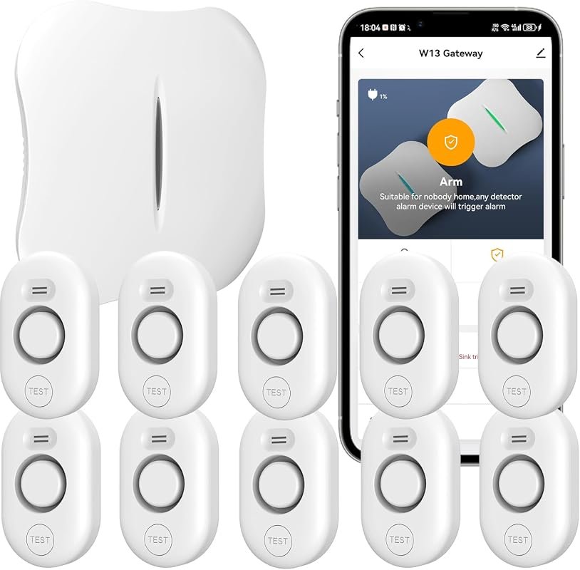 WiFi Water Leak Detector for Home with 10 sensors and TUYA app alerts