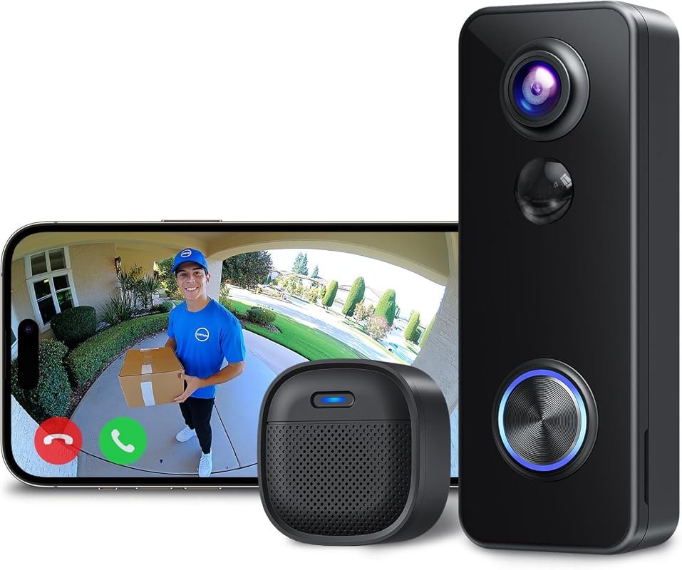 XTU 2K Video Doorbell Camera with Head-to-Toe View, Battery Powered, Alexa Compatible