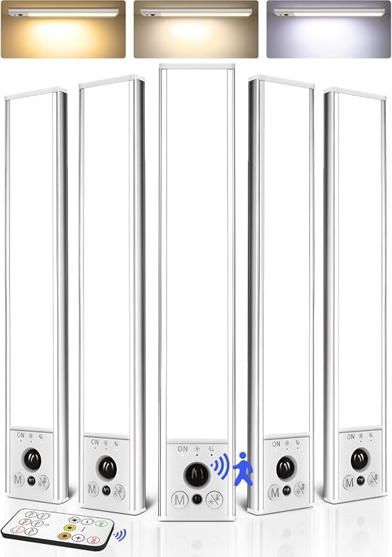 EZVALO 5-Pack 10-Inch Rechargeable Motion Sensor Under Cabinet Lights, Dimmable Remote-Control Magnetic Closet Lamps