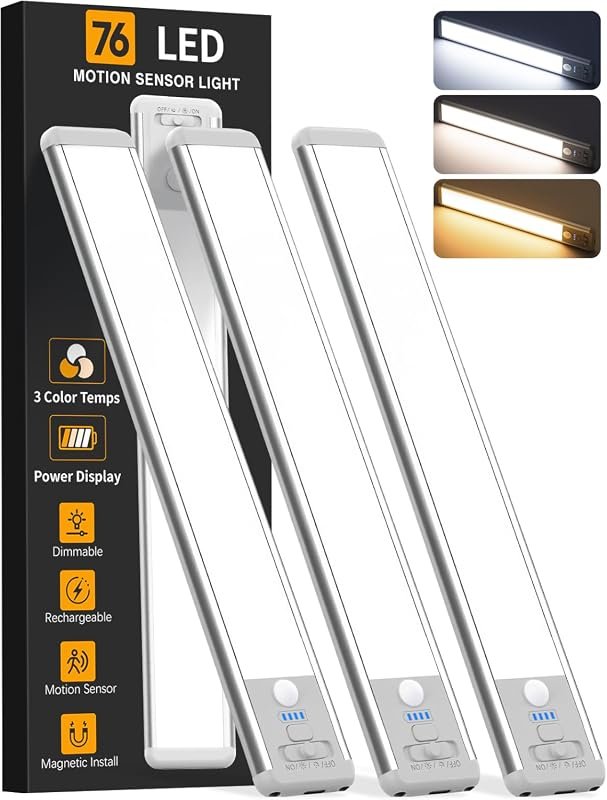 Wireless 10-Inch Motion Sensor Under Cabinet Lights, 3-Pack Indoor Magnetic Lighting