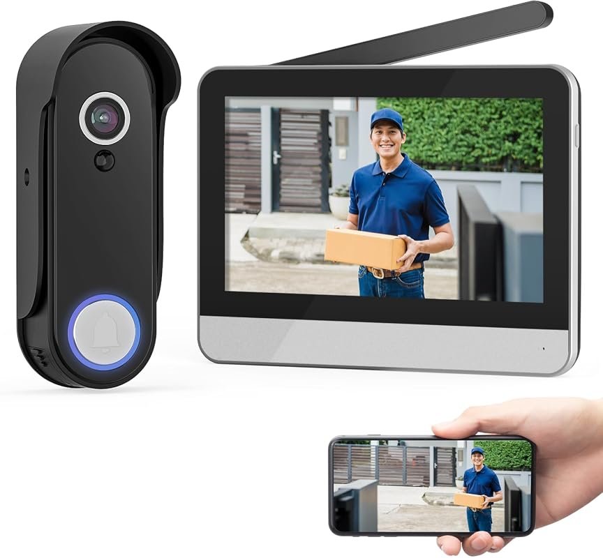 Wireless Smart Video Doorbell System with 7" Touchscreen, 1080P Camera, Local Storage